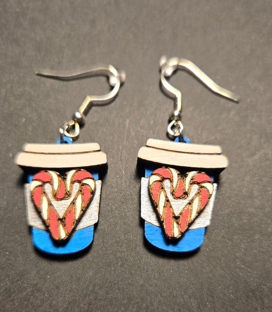 Wood Dangle Earrings- Christmas Coffee