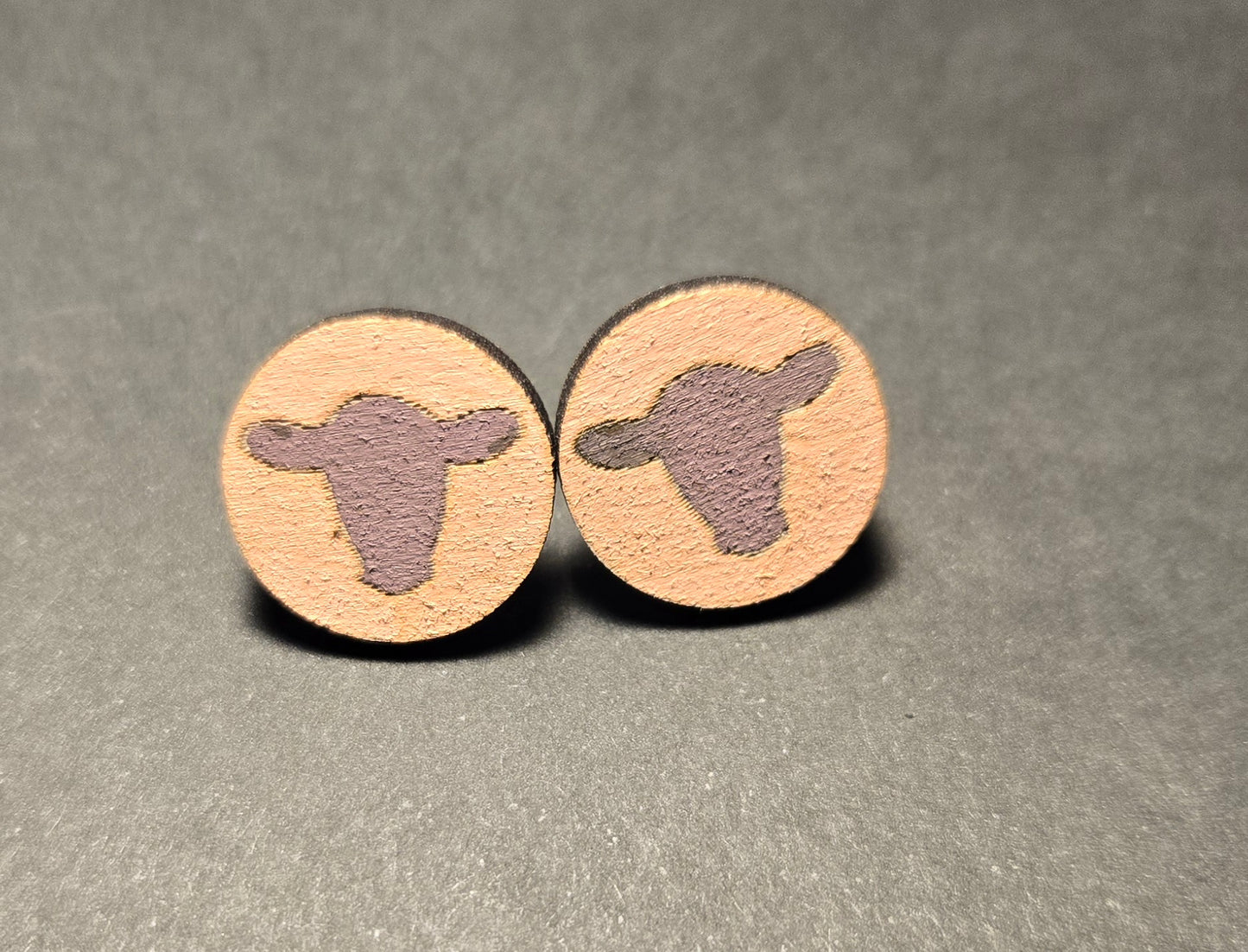 Wood Stud Earrings-Cow Head