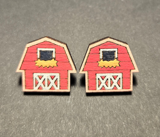 Wood Stud Earrings- Barn