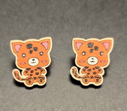 Wood Stud Earrings-Cheetah Critter