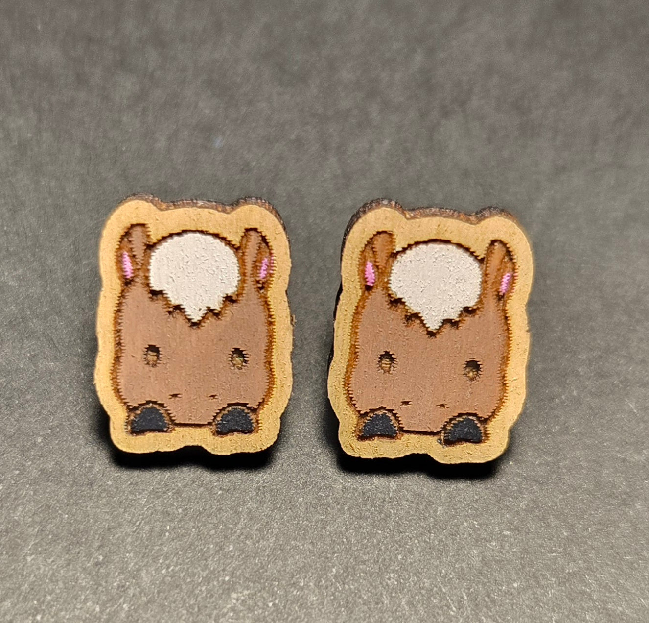 Wood Stud Earrings- Horse Critter