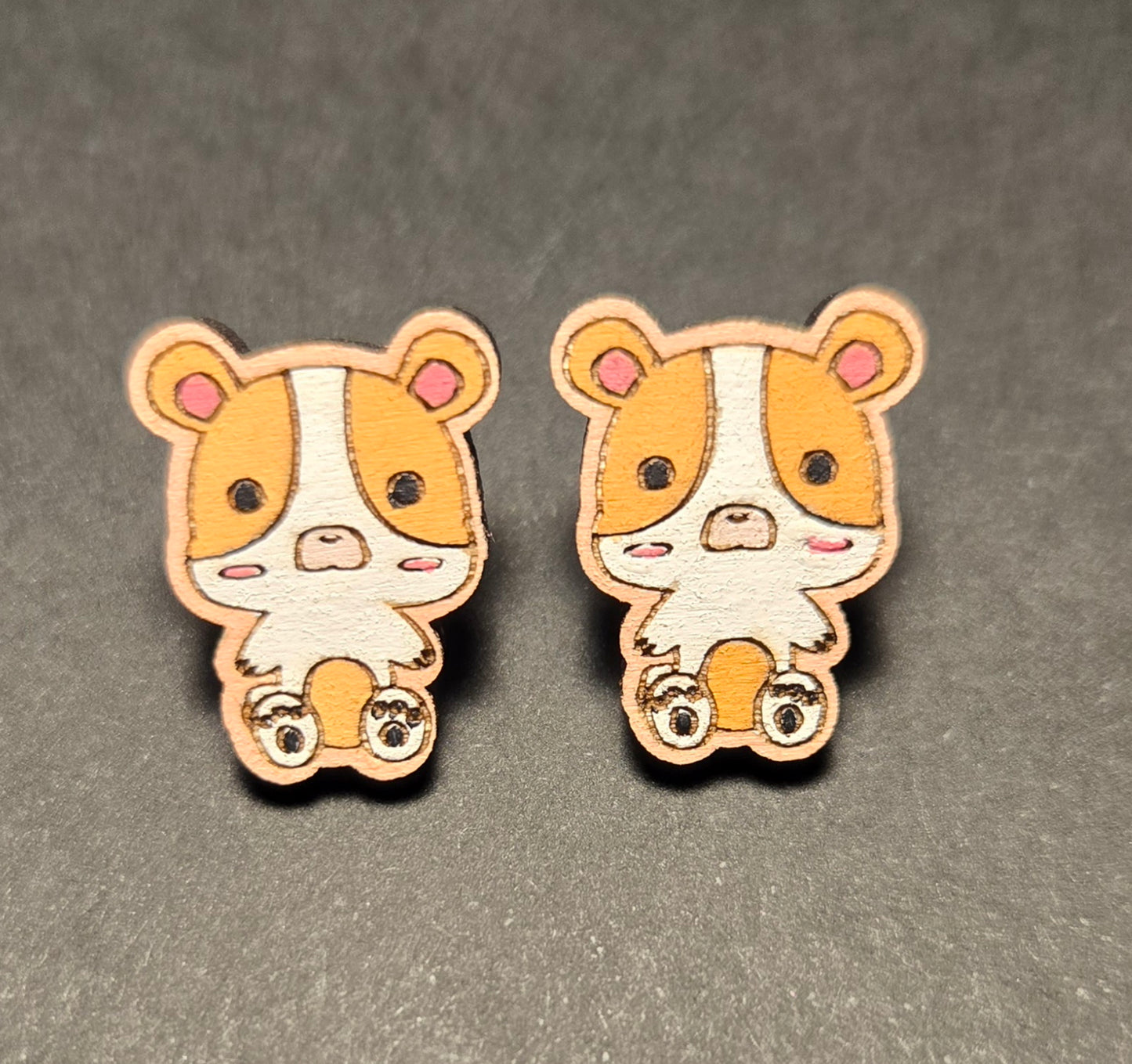 Wood Stud Earrings-Hamster Critter