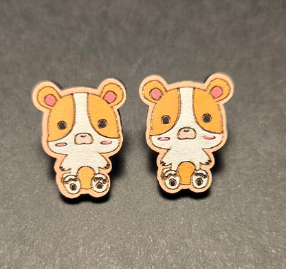 Wood Stud Earrings-Hamster Critter