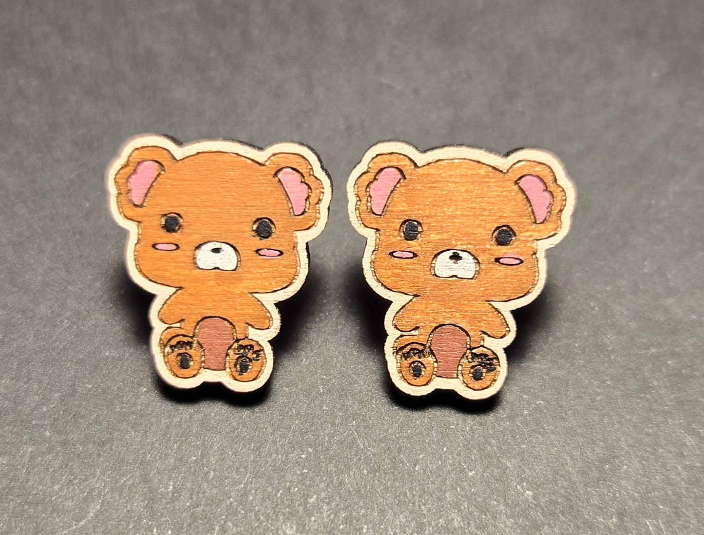 Wood Stud Earrings-Bear Critter