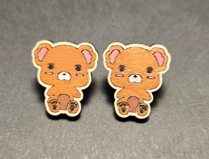 Wood Stud Earrings-Bear Critter