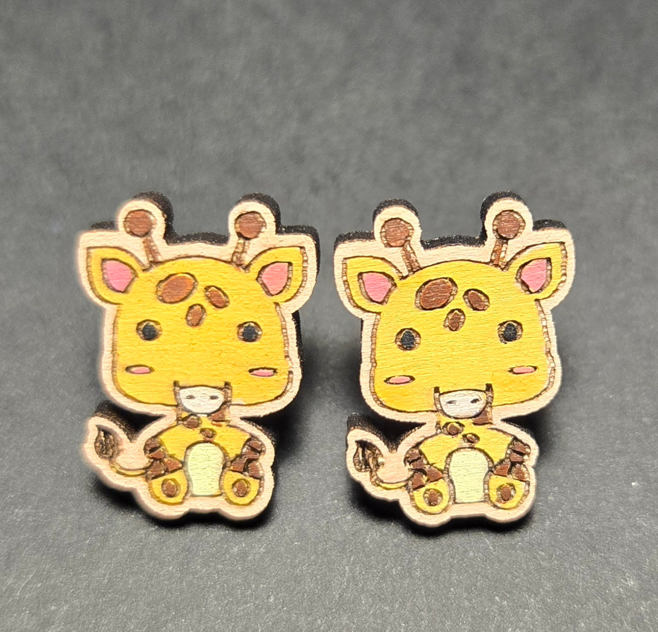 Wood Stud Earrings-Giraffe Critter