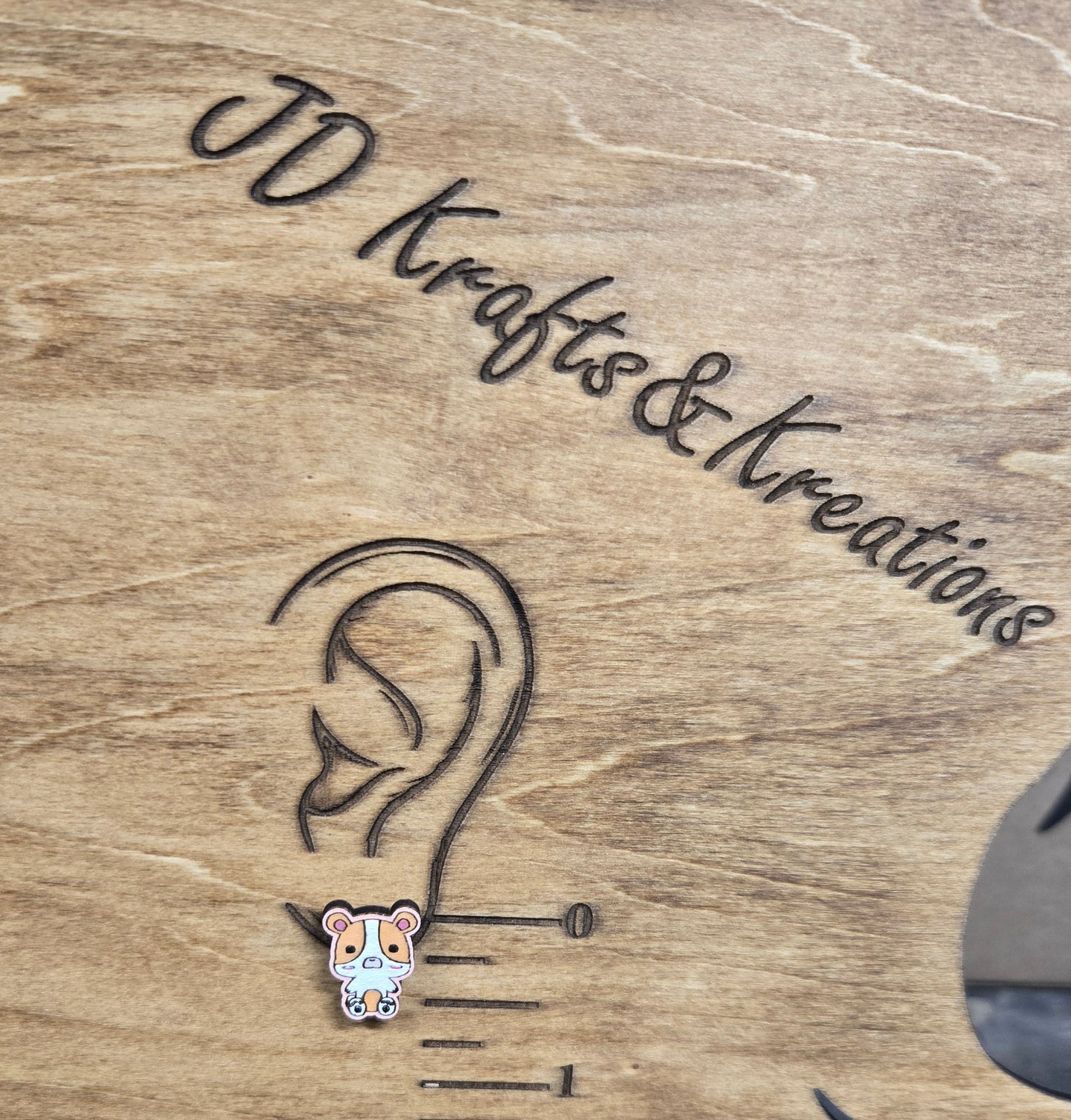 Wood Stud Earrings-Hamster Critter