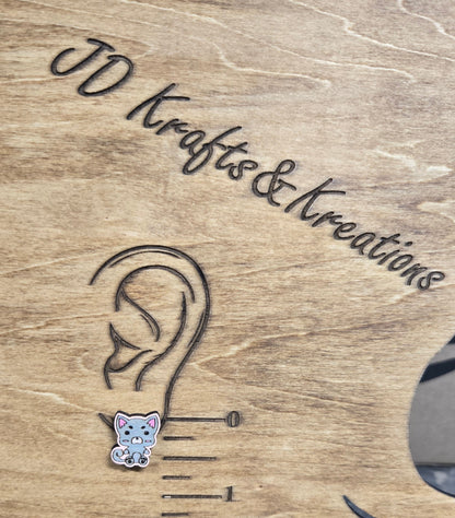 Wood Stud Earrings-Cat Critter