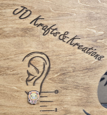 Wood Stud Earrings-Lion Critter