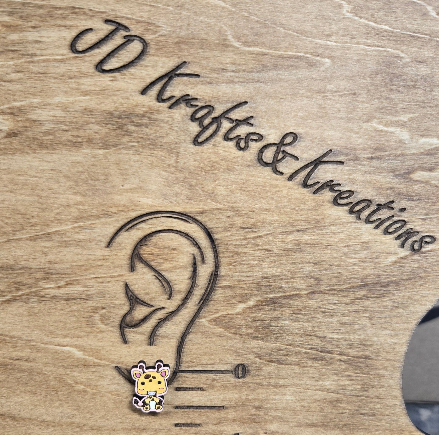 Wood Stud Earrings-Giraffe Critter