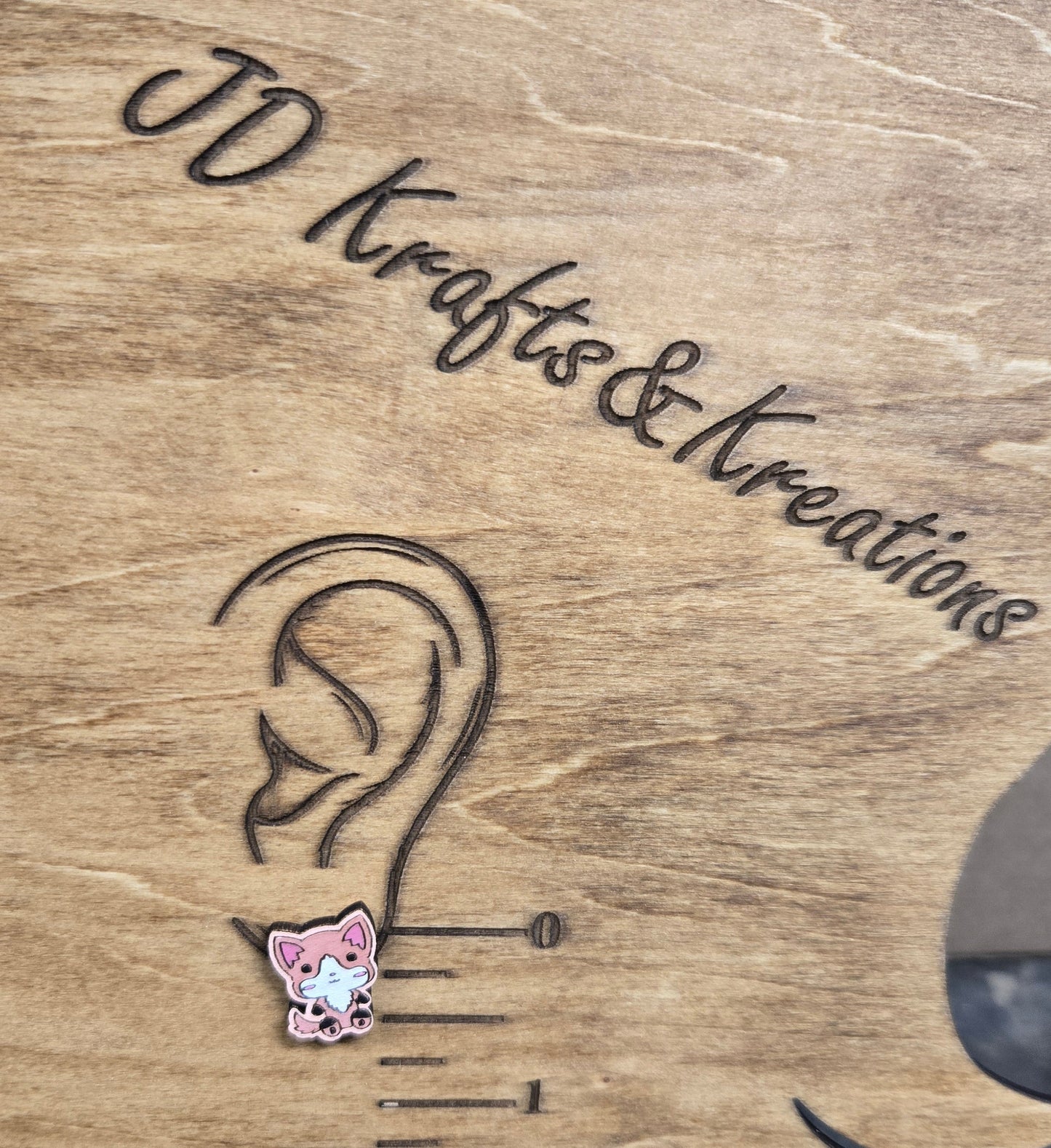 Wood Stud Earrings-Cat Critter