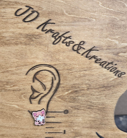 Wood Stud Earrings-Cat Critter