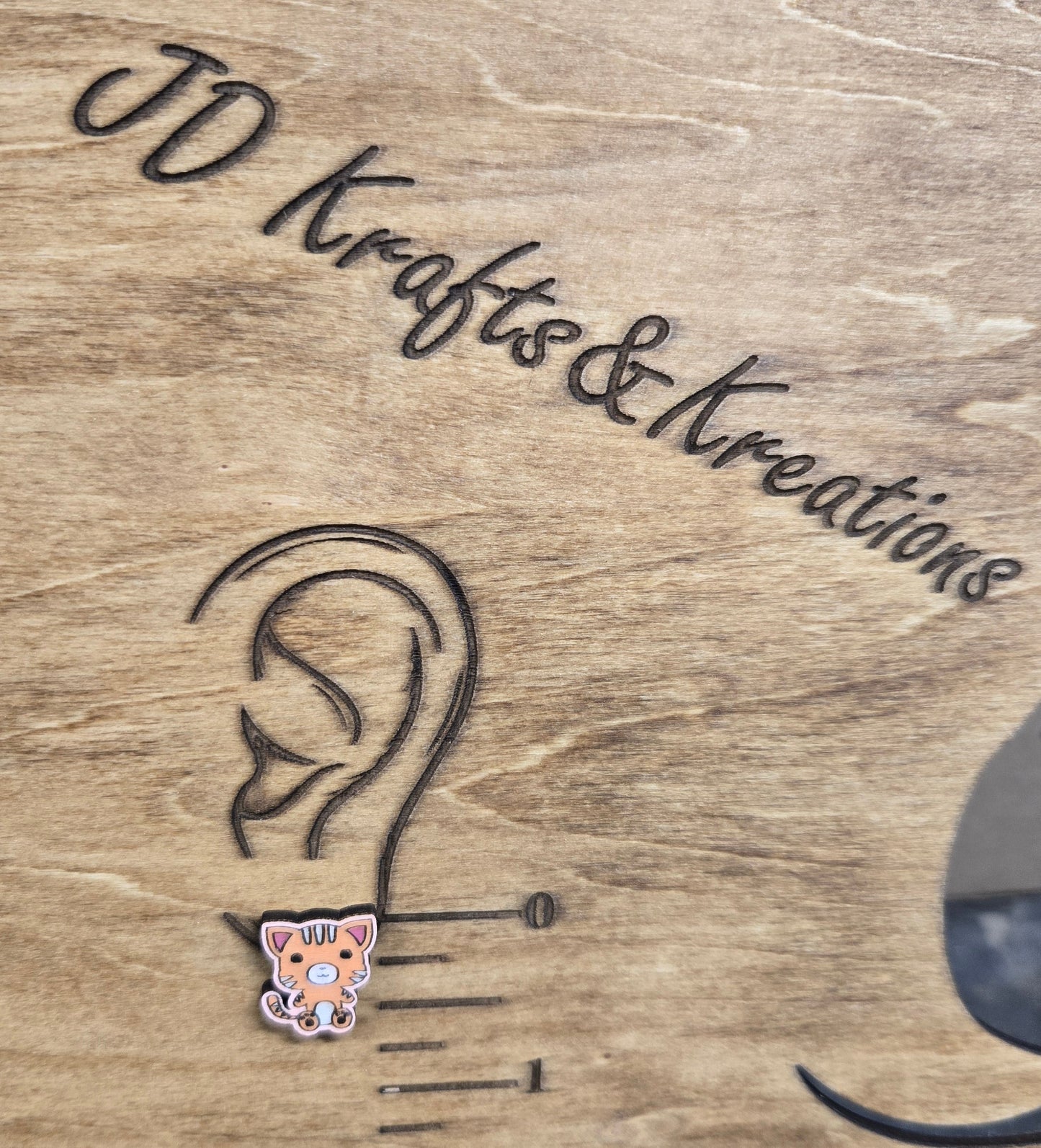 Wood Stud Earrings-Cat Critter