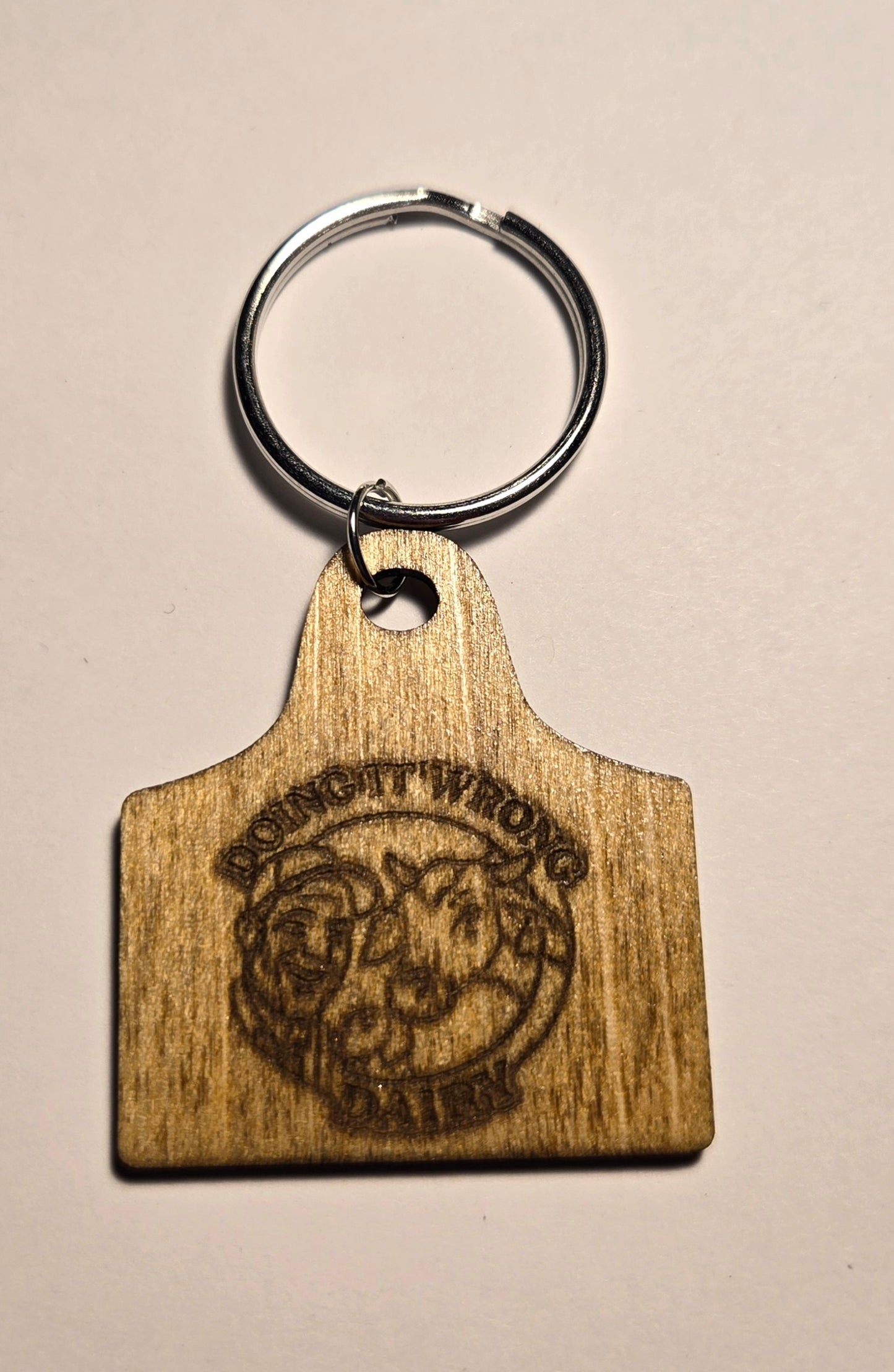 Wood Cow Tag Keychains