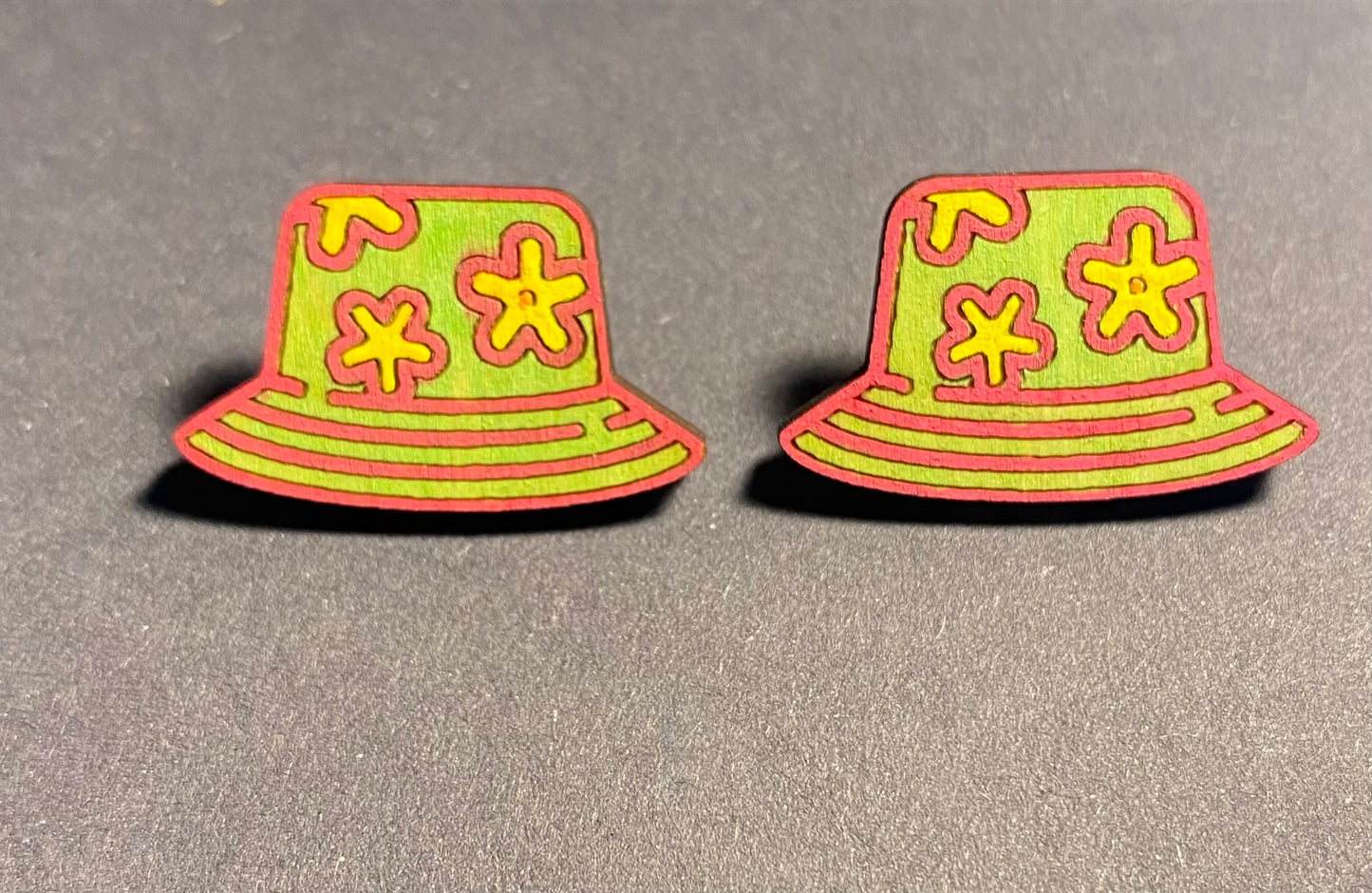 Wood Stud Earrings- Beach Hat