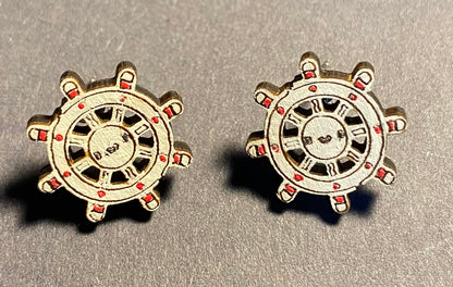 Wood Stud Earrings- Captain's Wheel
