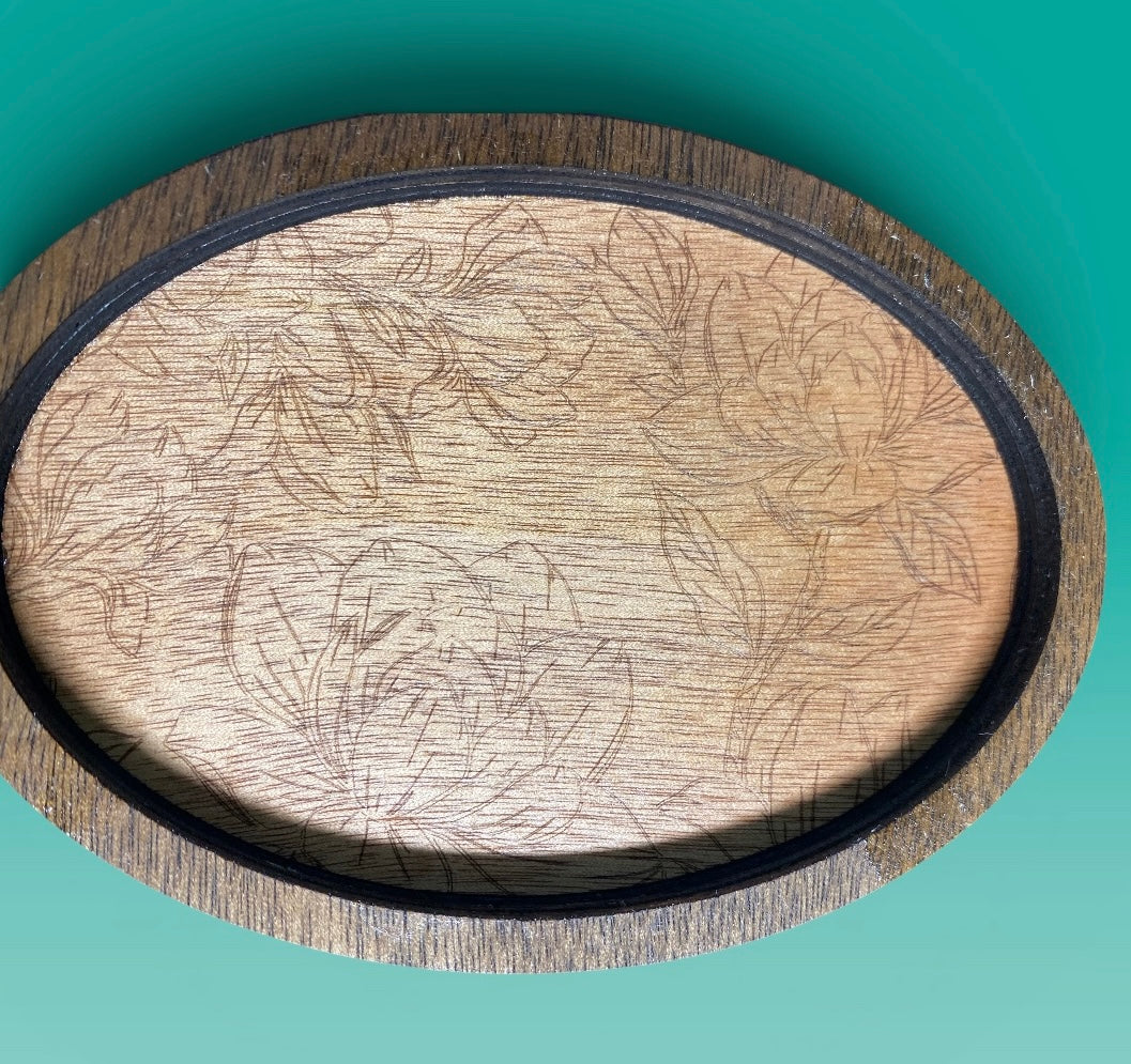 Round Wood Trinkets with Flower Inlay