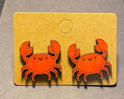 Wood Stud Earrings- Crab
