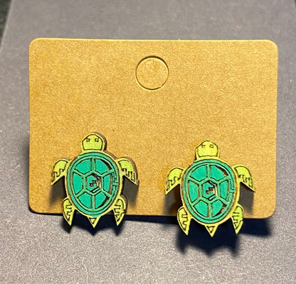 Wood Stud Earrings- Turtle