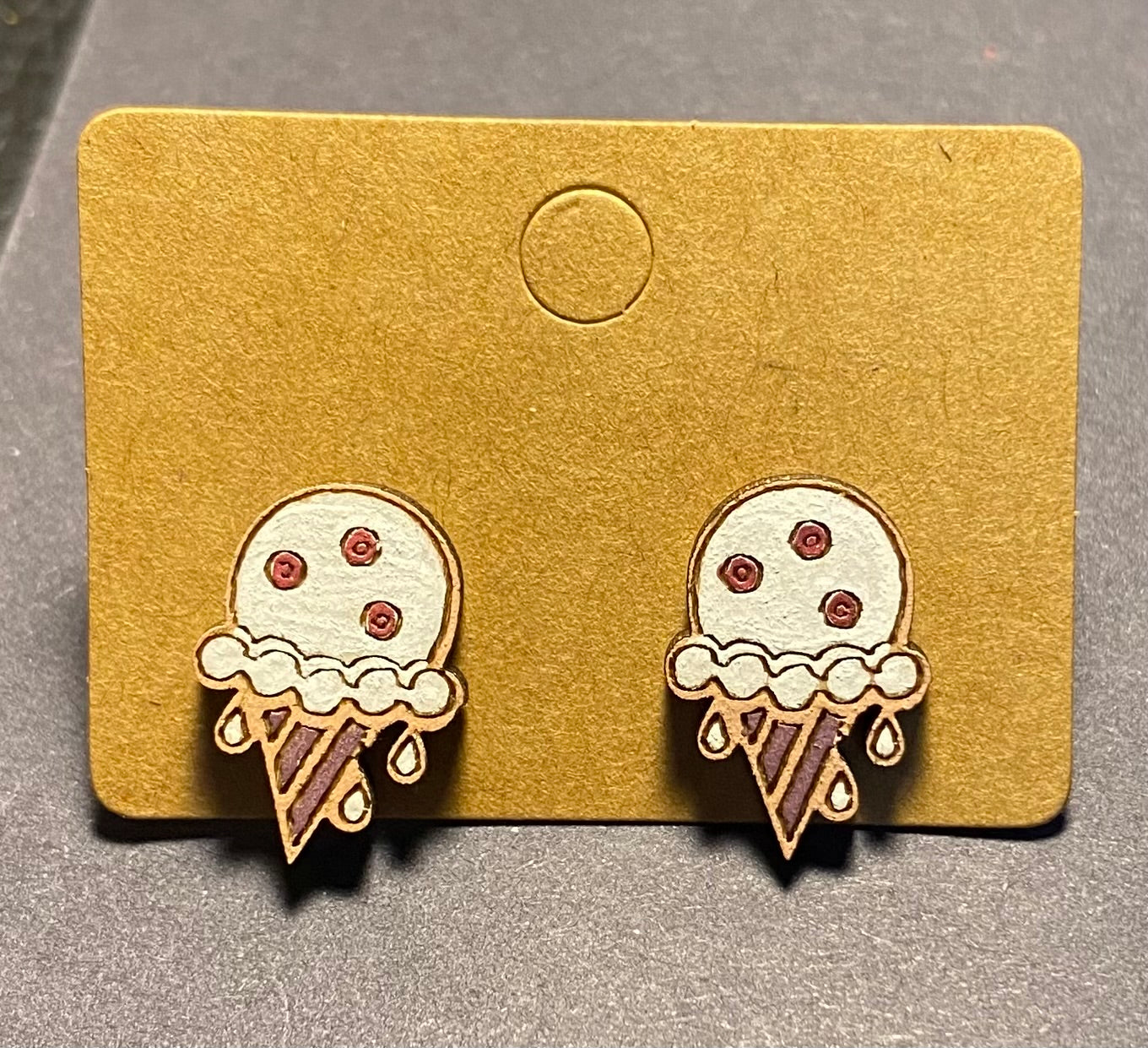 Wood Stud Earrings- Ice Cream Cone