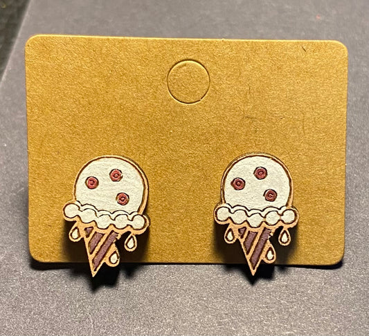 Wood Stud Earrings- Ice Cream Cone
