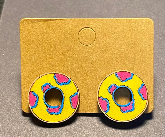 Wood Stud Earrings- Pool Floaty