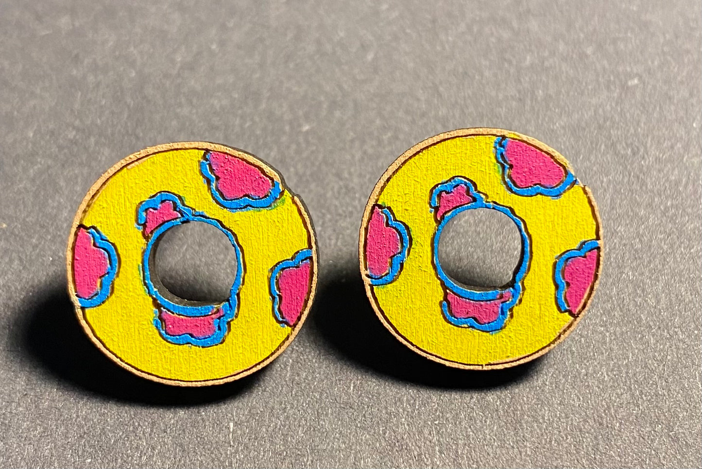 Wood Stud Earrings- Pool Floaty