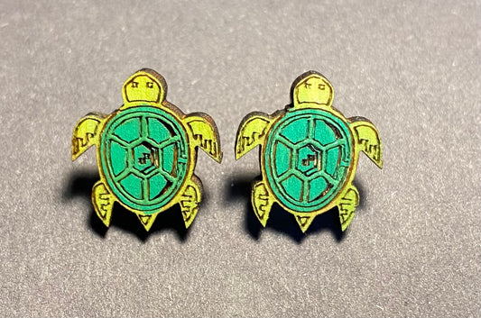 Wood Stud Earrings- Turtle