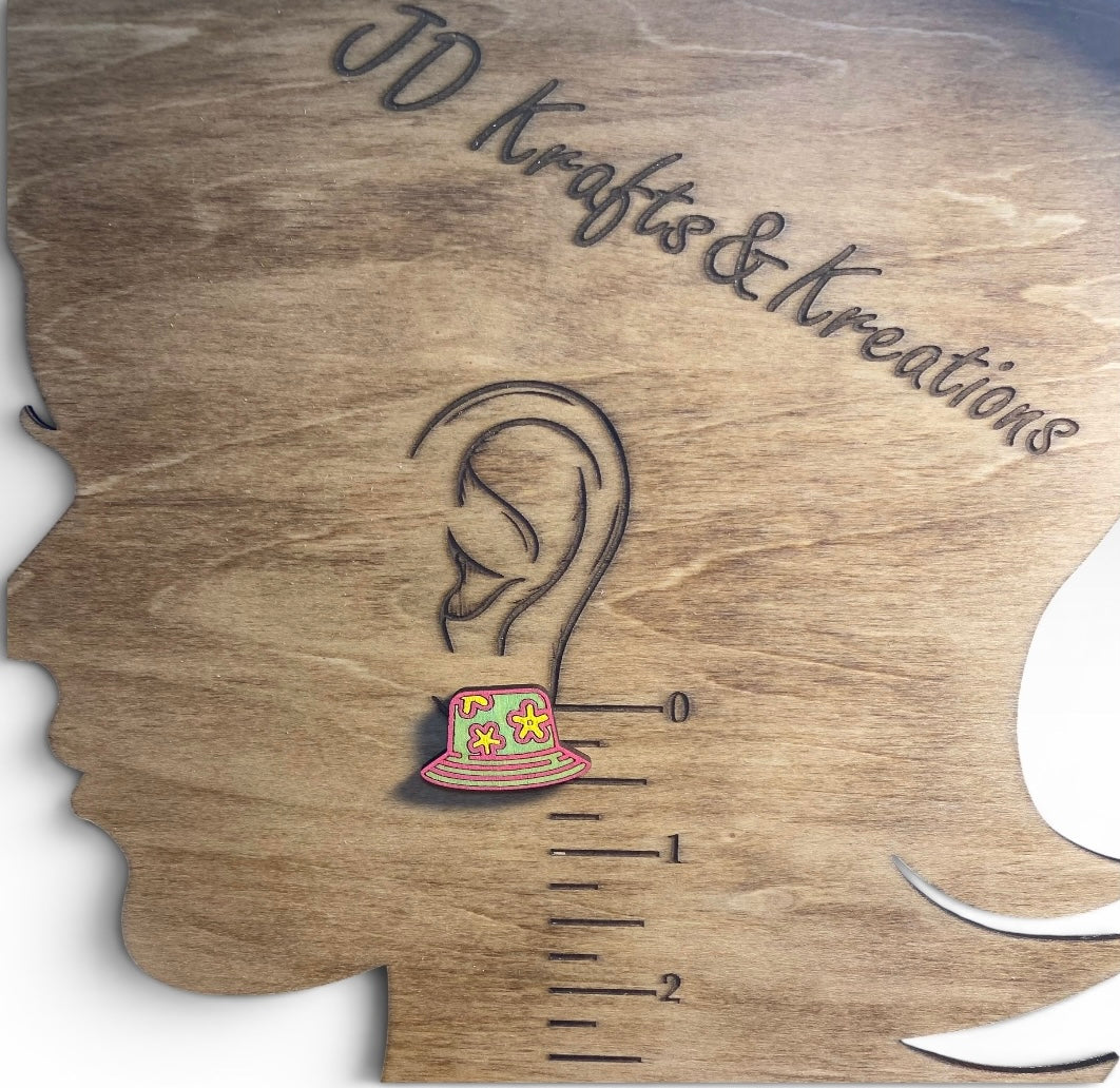Wood Stud Earrings- Beach Hat