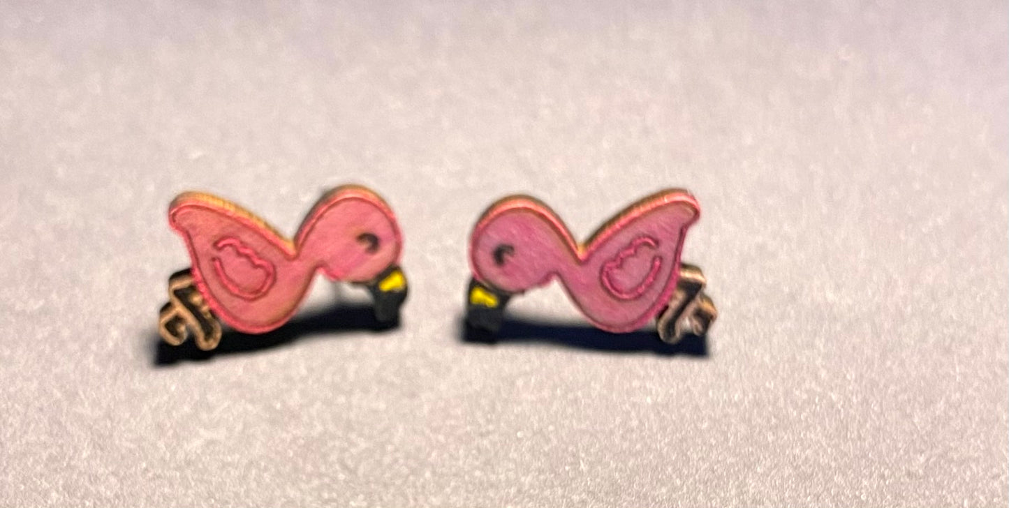 Wood Stud Earrings- Flamingo