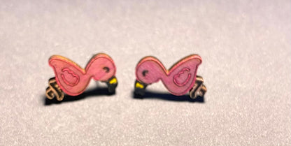 Wood Stud Earrings- Flamingo