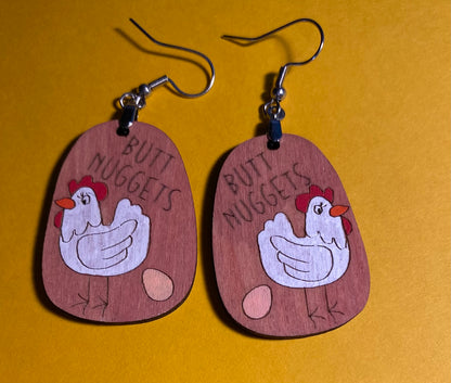Wood Dangle Earrings- Butt Nuggets