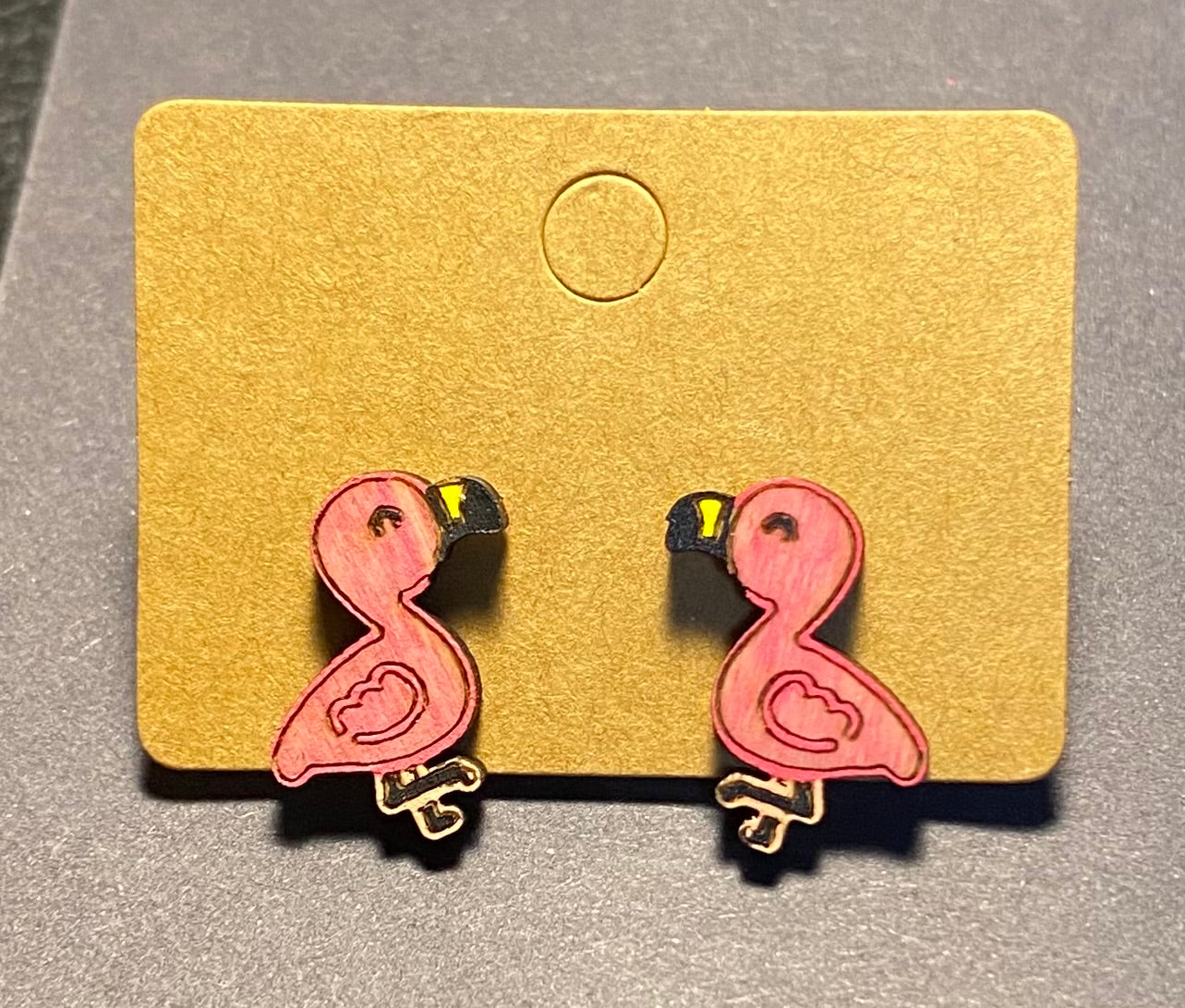 Wood Stud Earrings- Flamingo