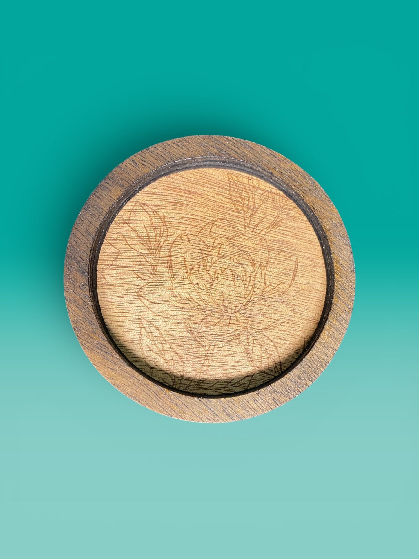 Round Wood Trinkets with Flower Inlay