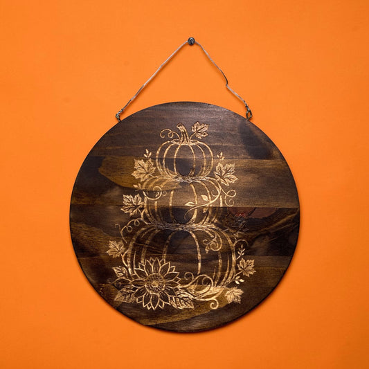 Stacked Pumpkins Round Wood Carving