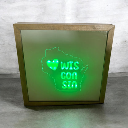 Heart Wisconsin Mirror Light Box