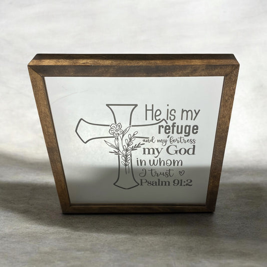 He Is My Refuge Mirror Light Box