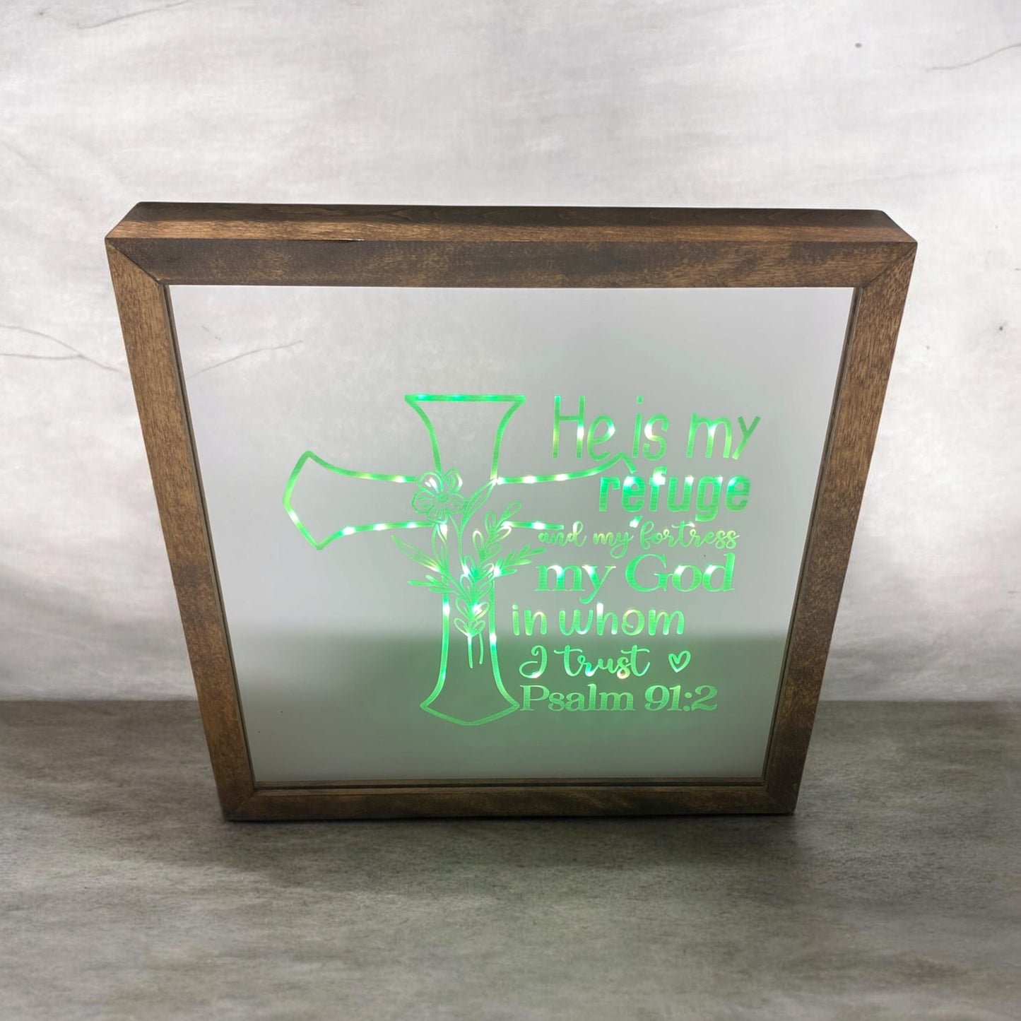 He Is My Refuge Mirror Light Box