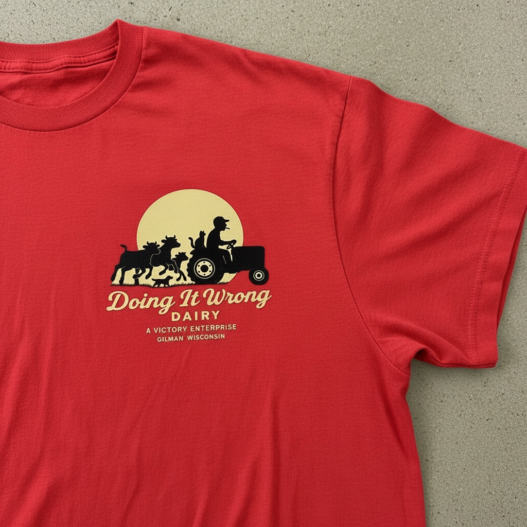 Doing It Wrong Dairy Enterprise T-Shirt (calves running logo)