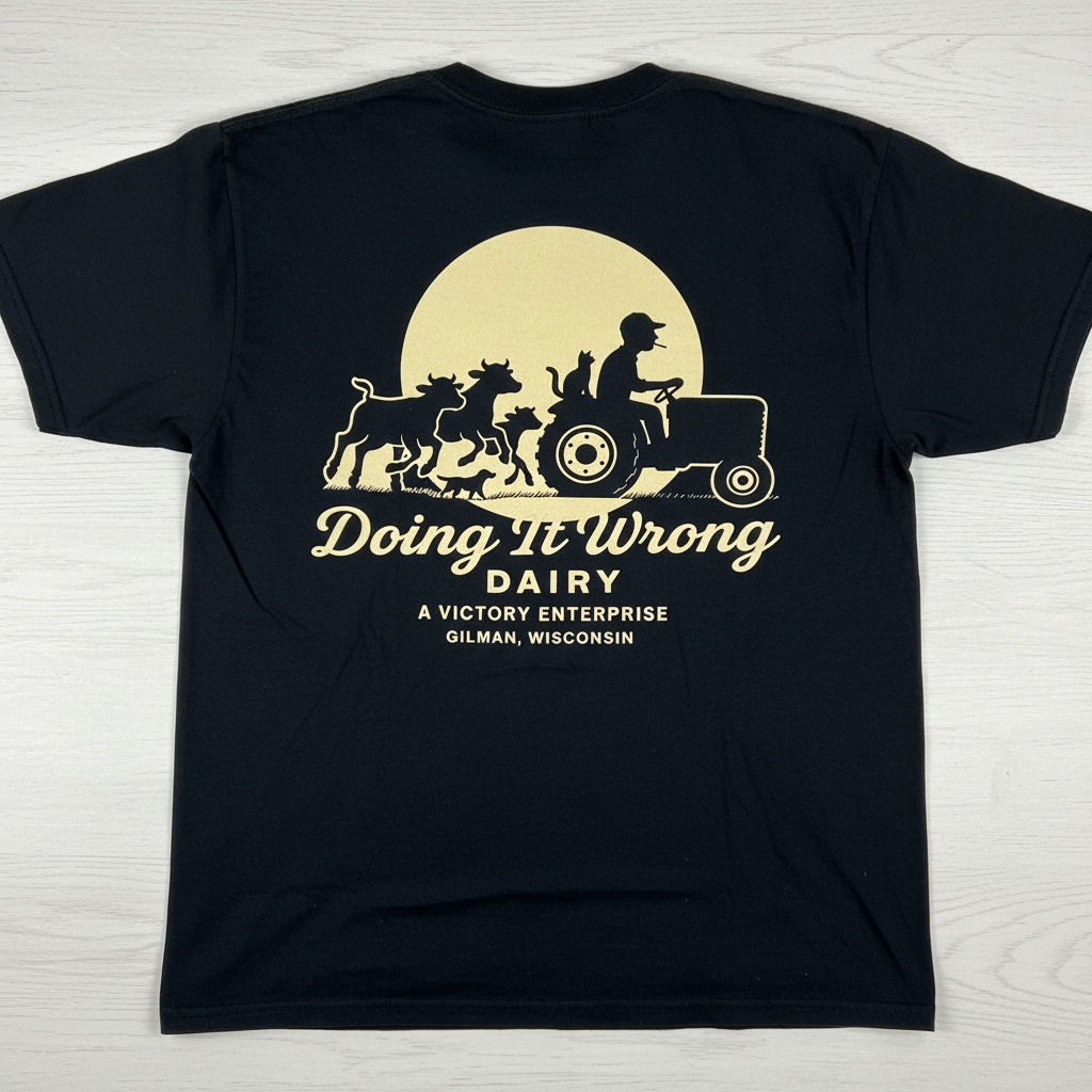 Doing It Wrong Dairy Enterprise T-Shirt (calves running logo)