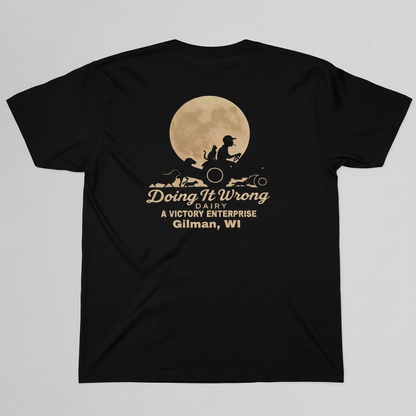 Doing It Wrong Dairy Enterprise T-Shirt (tan colored logo)