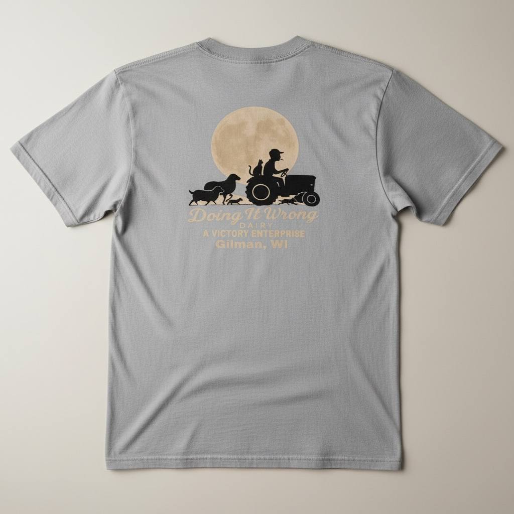 Doing It Wrong Dairy Enterprise T-Shirt (tan colored logo)