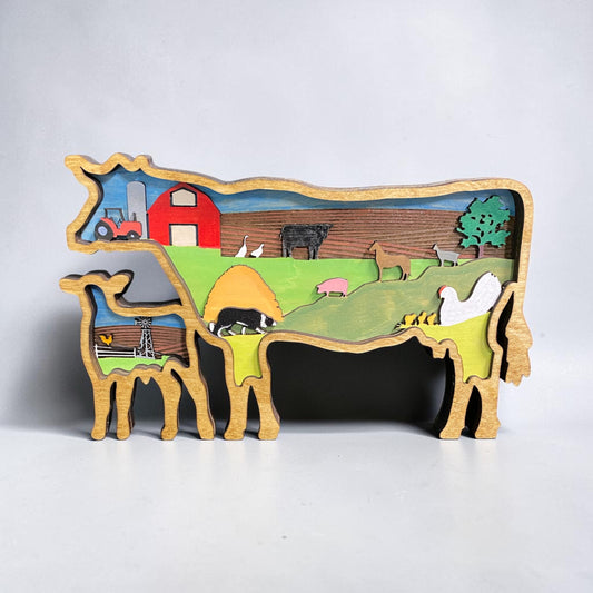 3D Layered Wood- Cow Calf