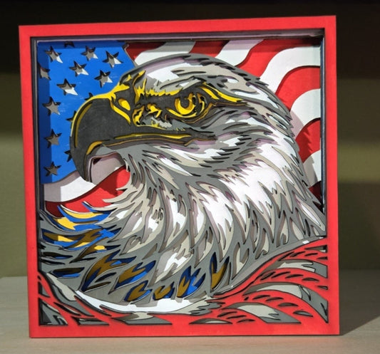 3D Layered Wood Eagle Flag