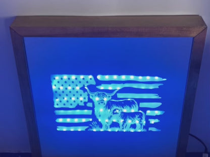 Highlander Cows with Flag Mirror Light Box