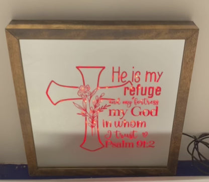 He Is My Refuge Mirror Light Box