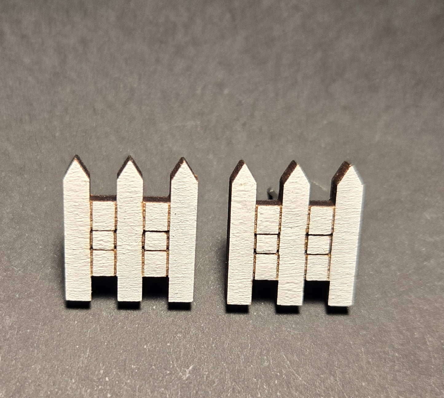 Wood Stud Earrings- White Picket Fence