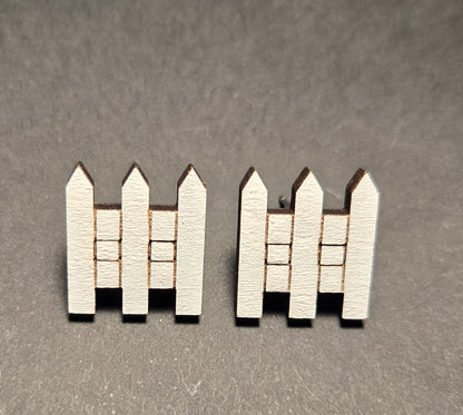 Wood Stud Earrings- White Picket Fence
