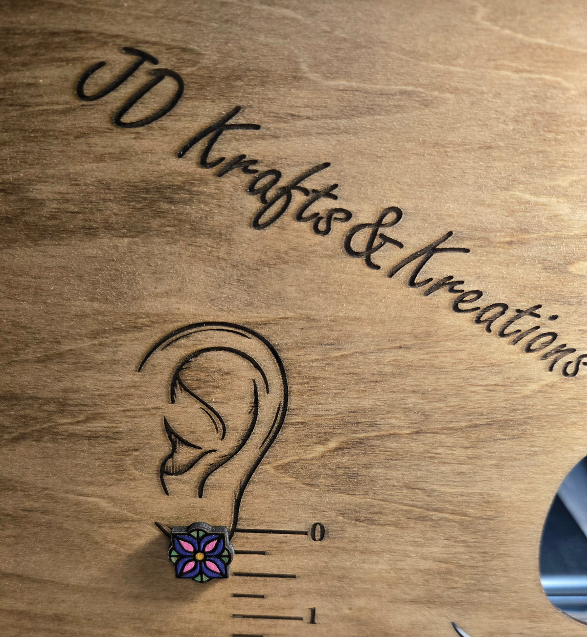 Wood Stud Earrings- Mandela Purple Pink Flower